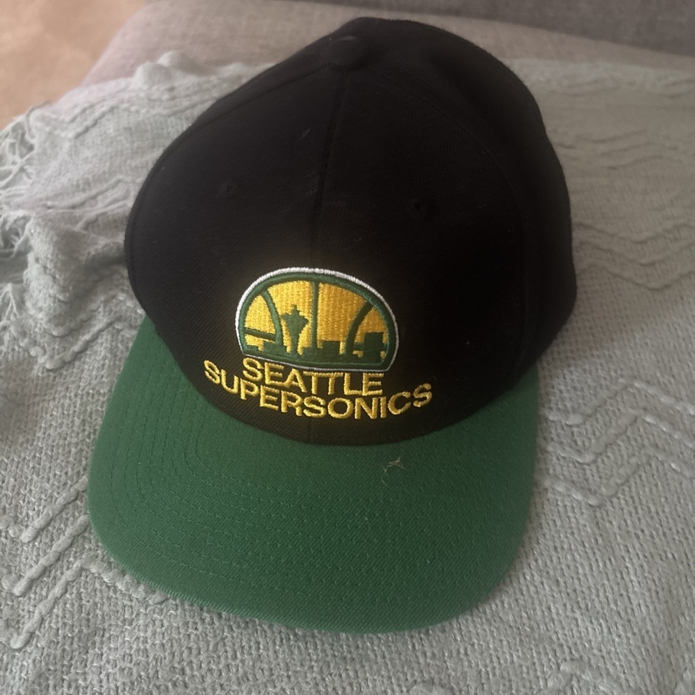 Seattle Supersonics Hat Cap Snap Back Black Green Basketball Mitchell Ness Mens